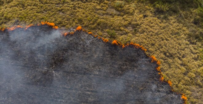 Aerial shot of forest fire in Brazil