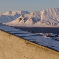 Exterior view of Svalbard Global Seed Vault in sunlight