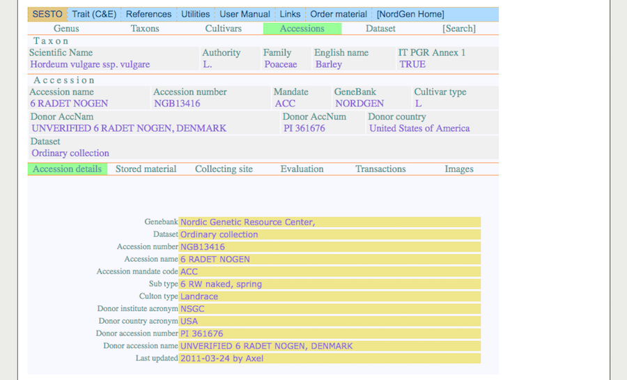 screenshot of genebank database
